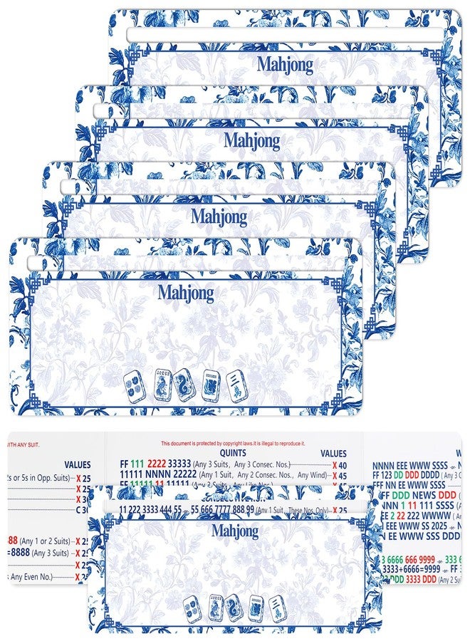 FYSUIMU 4Pcs Chinoiserie Floral Mahjong Card Guide Line Finder Classic Blue Flower Mahjong Rule Helper Strategy Tool for Beginners Players Game Competition Party Accessories Supplies - Image 1